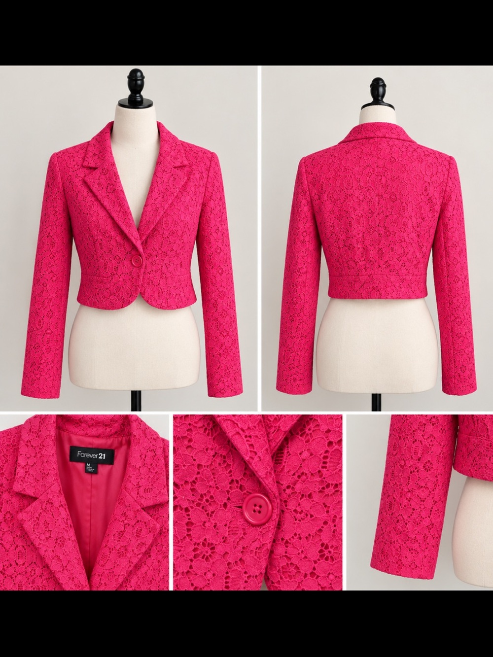 Forever 21 Hot Pink Cropped Lace Blazer Jacket